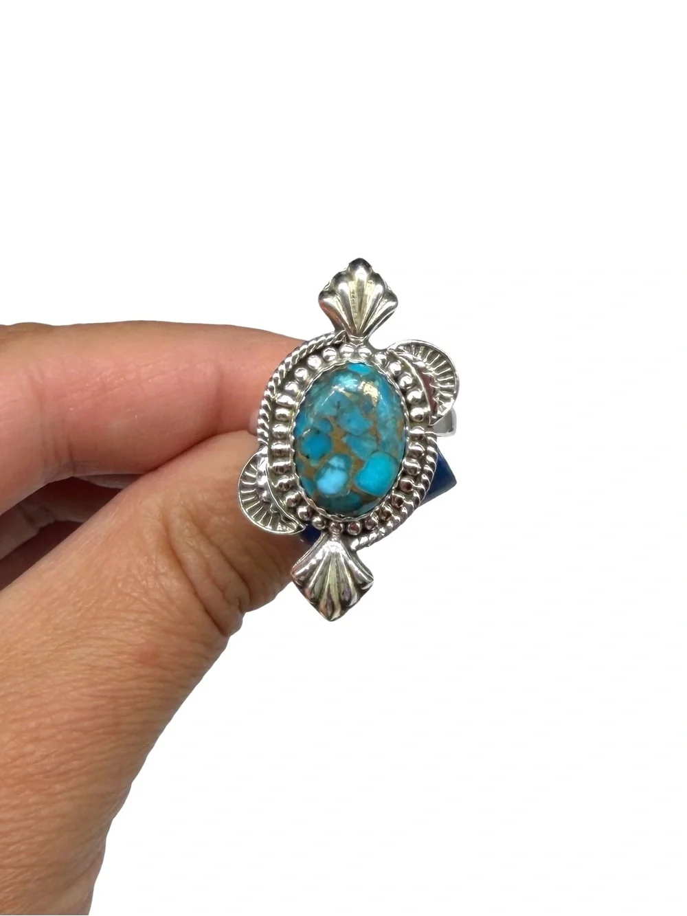 Kingman Mine Turquoise Ring Solid 925 Sterling Silver Adjustable Size 7 8 9